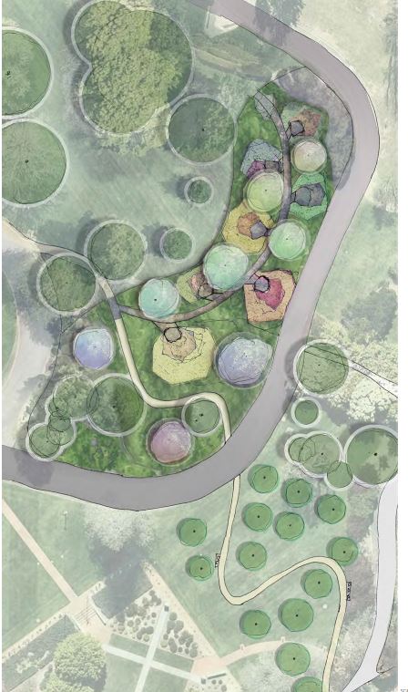 A computer generated image - aerial view of garden beds