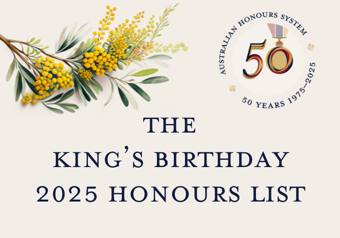 Text reads 'The King's Birthday 2025 Honours List'