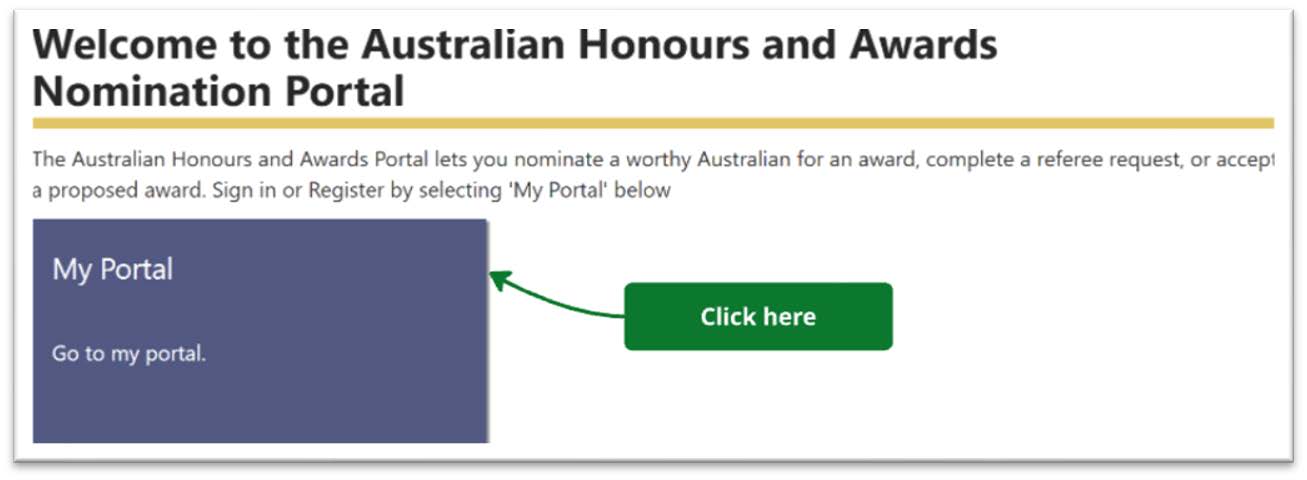 An image highlighting the large box with the text My Portal to click on to go to the Portal.