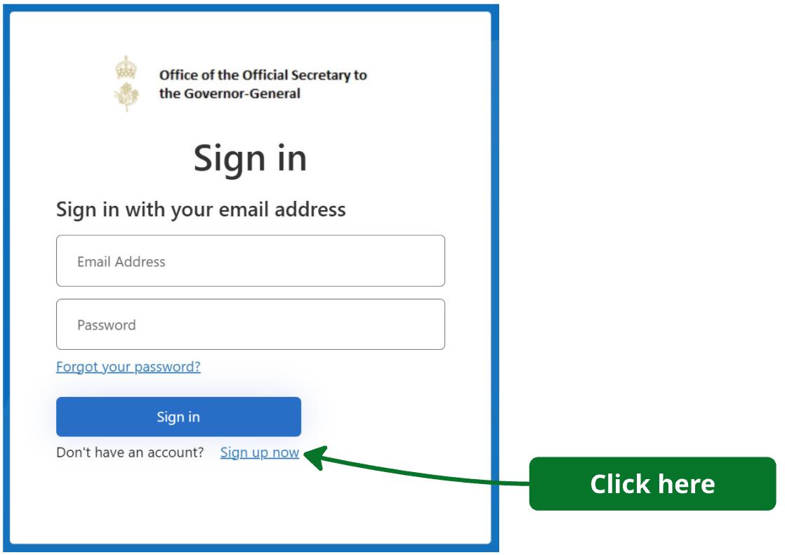 An image of the sign in page highlighting the Sign up now field as last field on the page.
