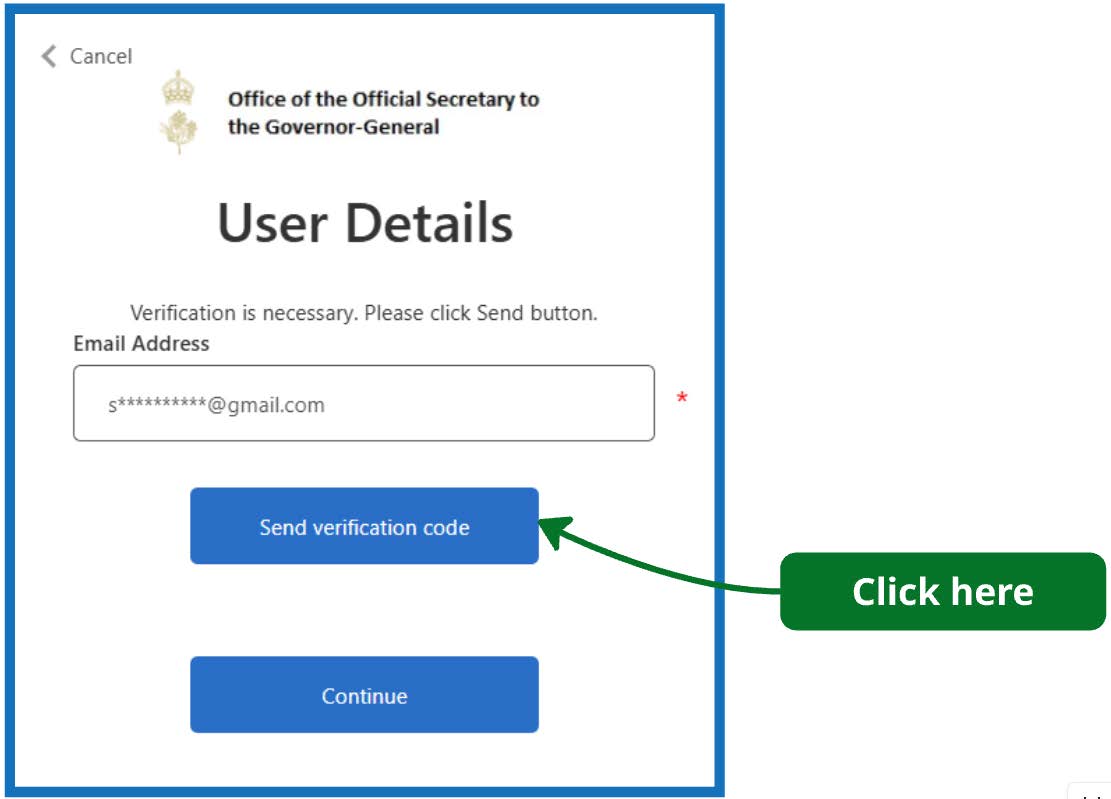 An image of the next screen asking the user to click the first button to Send a verification code for login.