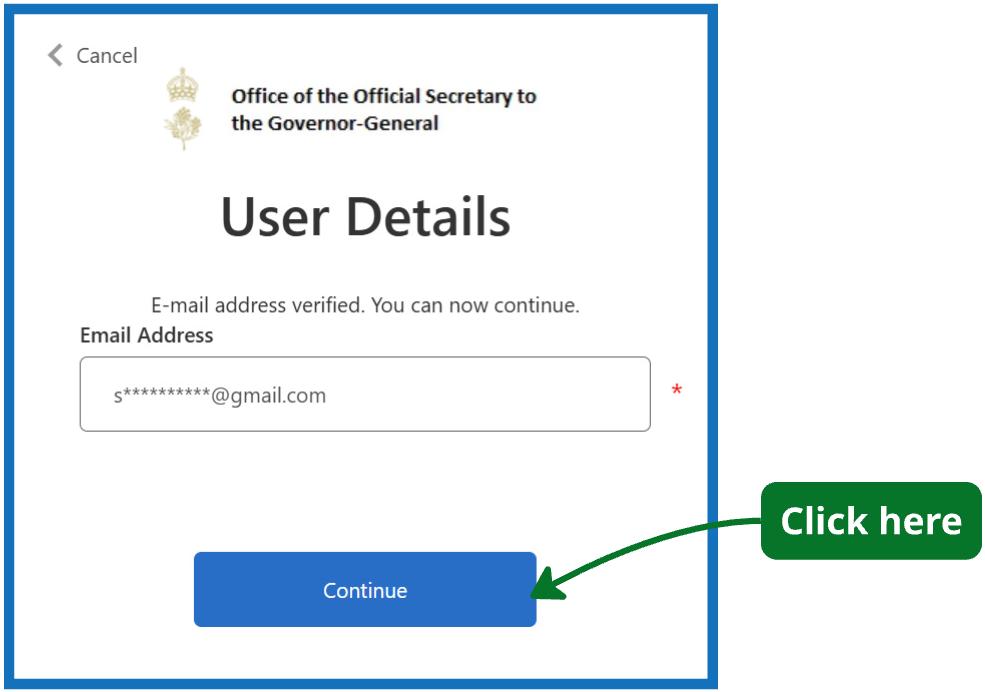 An image of the final screen asking the user to click the Continue button to login.