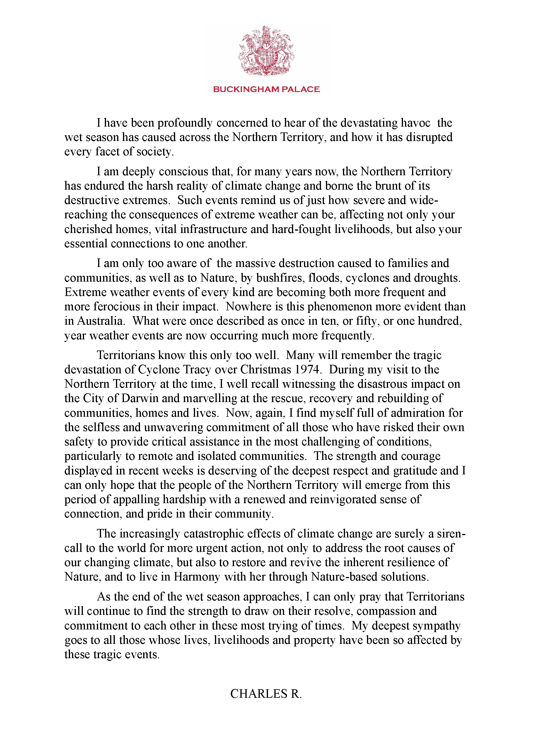 A Message to the Northern Territory from His Majesty The King