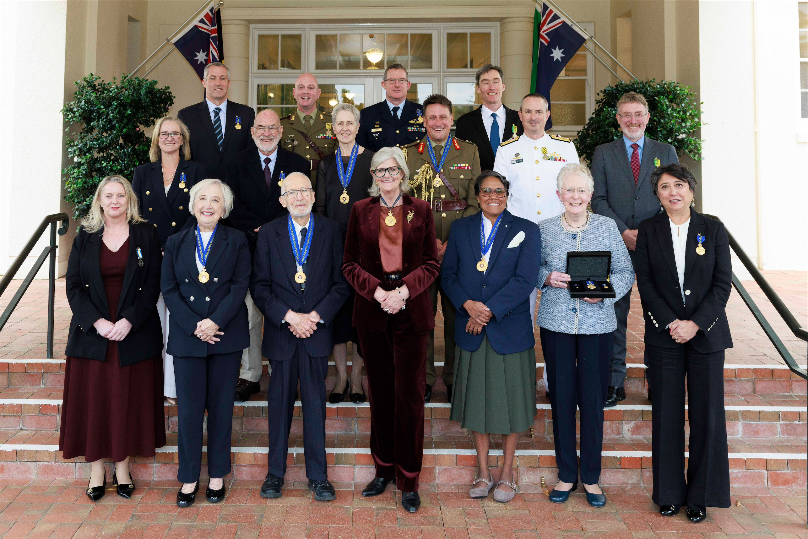 Governor-General with recipients on the State entrance steps